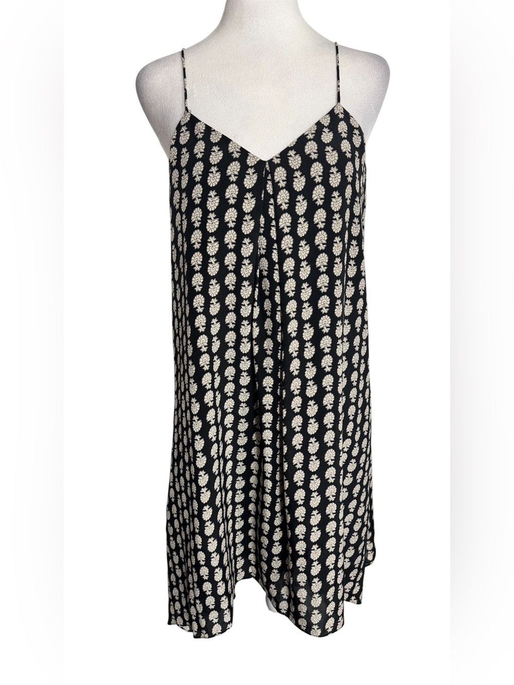 Madewell Black and Tan Silk Trapeze Bloomstamp Cami Mini Dress Size small